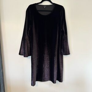 Alfani Black Purple Ombré Velvet Shift Dress with Flared Sleeves